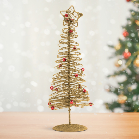 Articole pentru casă - Brăduț metalic - ornament de Crăciun - 28 cm - auriu