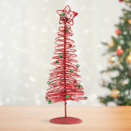 Articole pentru casă - Brăduț metalic - ornament de Crăciun - 28 cm - roșu