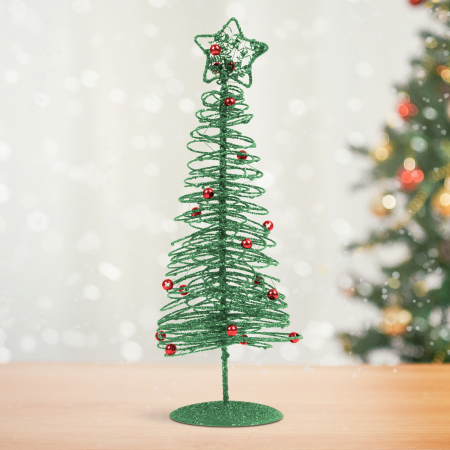 Articole pentru casă - Brăduț metalic - ornament de Crăciun - 28 cm - verde