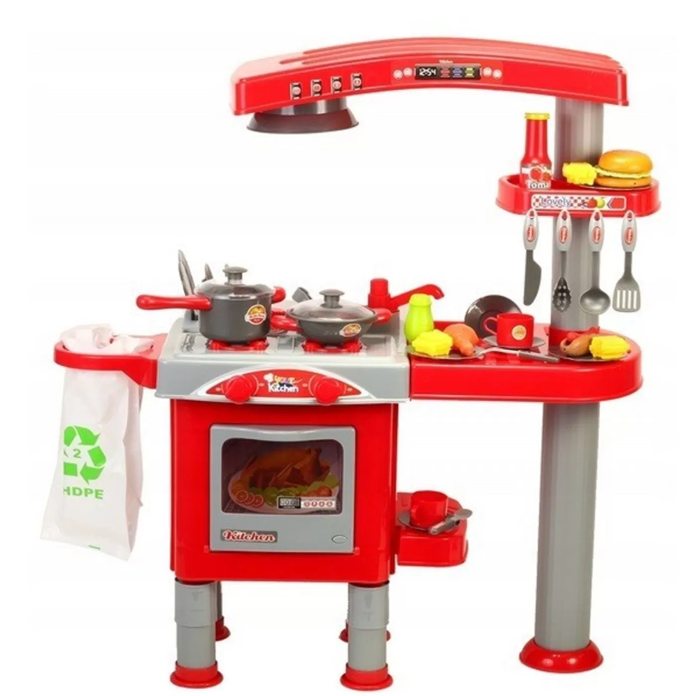 Jucării de creație și meserii - BUCATARIE PENTRU COPII MALPLAY CU HOTA SAC DE GUNOI CHIUVETA CUPTOR SI ACCESORII 83 X 76 CM
