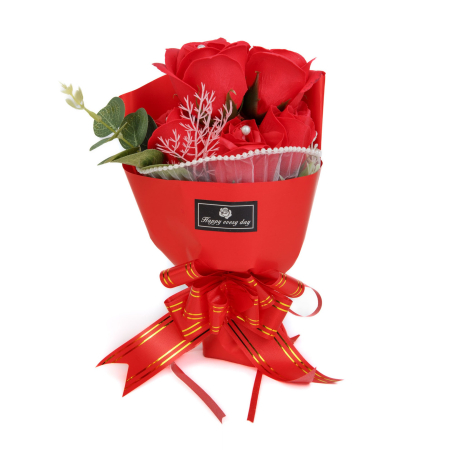 Decorațiuni, idei de cadouri - Buchet decorativ cu trandafiri în cutie cadou - 23 x 16 x 8 cm