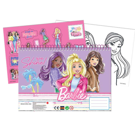 Caiete și blocuri de desen - Caiet schițe A/4 cu spirală, 40 pagini și autocolante Barbie