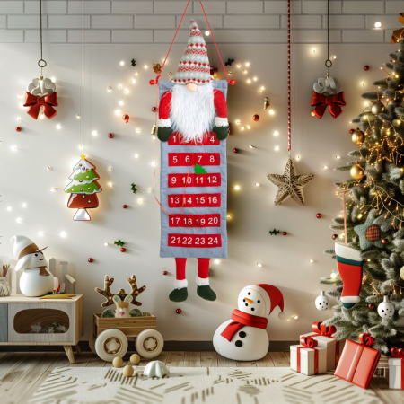 Calendar de perete de Advent - 3D cu elf scandinav - textil - 100 x 28 cm [1]