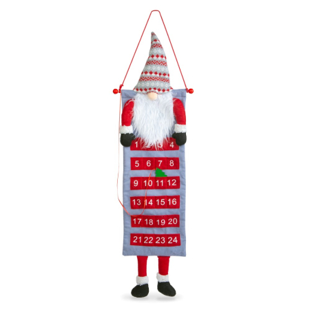 Produse de Crăciun - Calendar de perete de Advent - 3D cu elf scandinav - textil - 100 x 28 cm