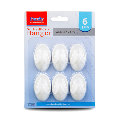 Articole pentru casă - Cârlig autoadeziv - alb - plastic - 2,5 x 4 cm - 6 buc/pachet