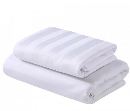 Cearceaf de pat - Cearceaf de pat bumbac 100 % damasc dunga 3 cm -alb