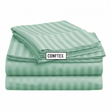 Cearceaf de pat - Cearceaf de pat cu elastic damasc bumbac 100% dunga 1 cm- verde mint