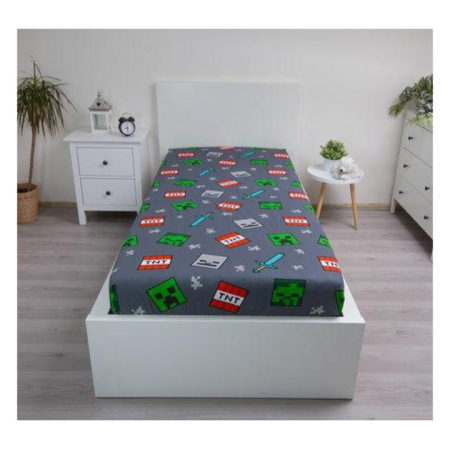 Lenjerii de pat pentru copii - Cearșaf cu elastic Minecraft 90x200 cm, bumbac