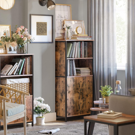Comode - Comoda cu rafturi tip bufet, utilizare multifunctionala, stil industrial, 35x60x125cm, maro rustic