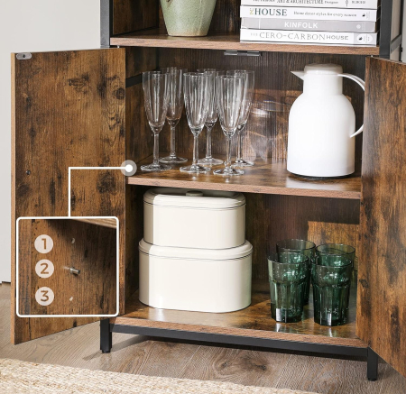 Comoda cu rafturi tip bufet, utilizare multifunctionala, stil industrial, 35x60x125cm, maro rustic [1]