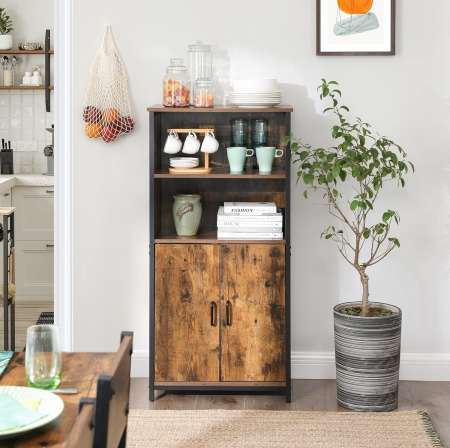Comoda cu rafturi tip bufet, utilizare multifunctionala, stil industrial, 35x60x125cm, maro rustic [6]