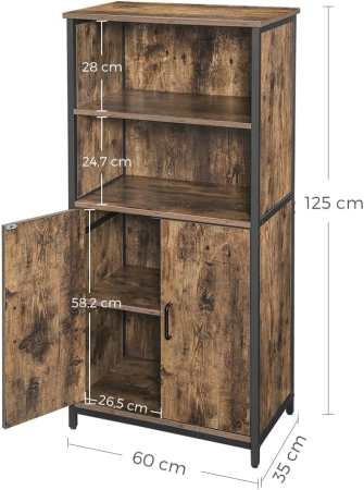 Comoda cu rafturi tip bufet, utilizare multifunctionala, stil industrial, 35x60x125cm, maro rustic [3]