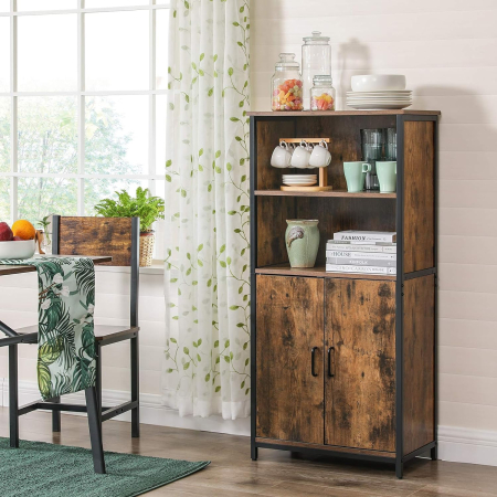 Comoda cu rafturi tip bufet, utilizare multifunctionala, stil industrial, 35x60x125cm, maro rustic [2]