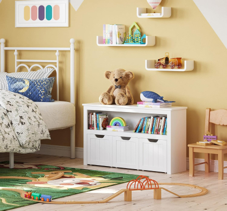 Comoda cu spatiu depozitare jucarii, 3 dulapuri mobile, 102x30x60 cm, alb [1]