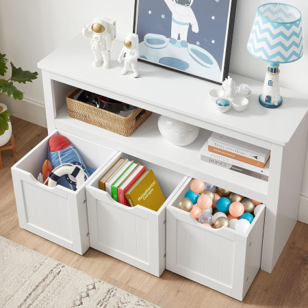 Comoda cu spatiu depozitare jucarii, 3 dulapuri mobile, 102x30x60 cm, alb [3]