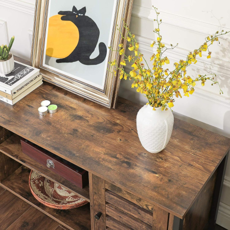 Comoda joasa pentru suport TV, cu rafturi si 2 spatii de depozitare cu usa, stil industrial, 110x40x50cm, maro rustic si negru [3]