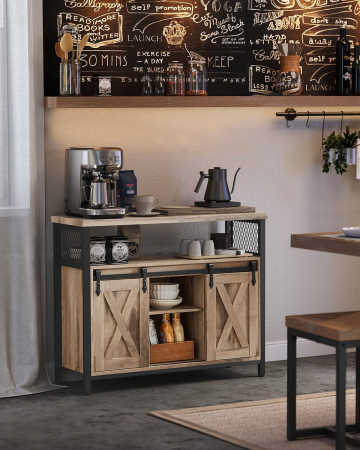 Comoda pentru living sau bucatarie, cu 2 usi glisante, rafturi reglabile, stil rustic, 33x100x80 cm, maro [1]