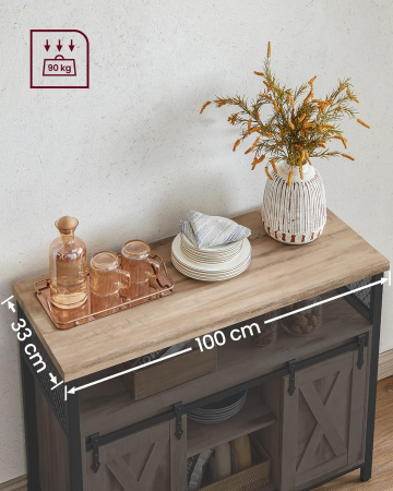 Comoda pentru living sau bucatarie, cu 2 usi glisante, rafturi reglabile, stil rustic, 33x100x80 cm, maro [5]
