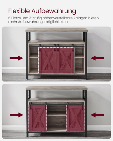 Comoda pentru living sau bucatarie, cu 2 usi glisante, rafturi reglabile, stil rustic, 33x100x80cm, gri [3]
