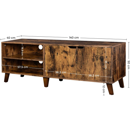 Comoda pentru TV, cu 2 usi si 2 rafturi deschise, 40x140x50cm, maro rustic [2]