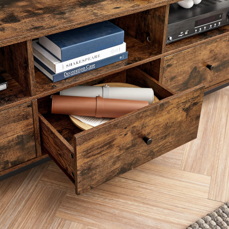 Comoda pentru TV de pana la 65 inch, cu 3 sertare si 3 rafturi deschise, 40x147x50cm, maro rustic si negru [2]