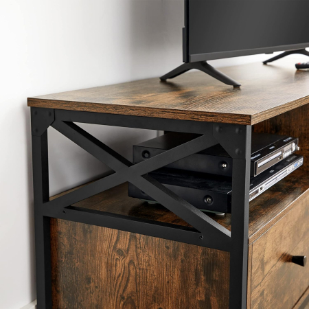 Comoda pentru TV de pana la 65 inch, cu 3 sertare si 3 rafturi deschise, 40x147x50cm, maro rustic si negru [4]