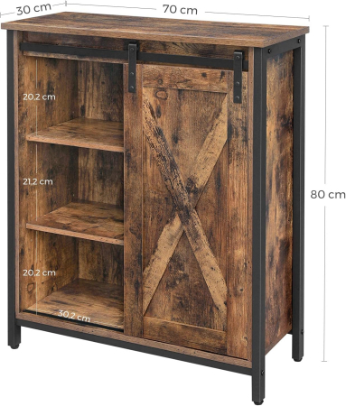 Comoda tip bufet cu usa glisanta si rafturi reglabile, stil industrial, 70x30x80cm, maro rusitc [2]