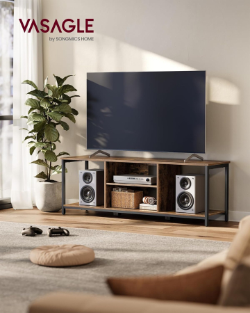 Comoda TV pentru televizoare pana la 65 inch, cadru metal, stil industrial, 147x40x50 cm, maro rustic [1]