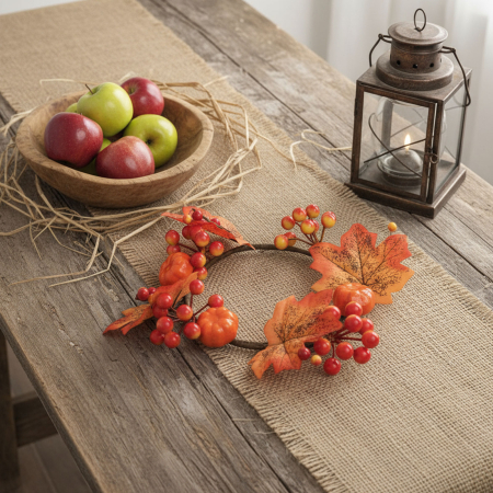 Coroniță decorativă de toamnă cu frunze de arțar – Ø22 cm [1]