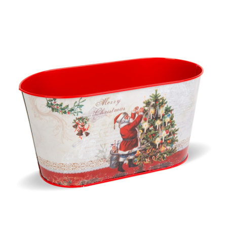Produse de Crăciun - Coș metalic de Crăciun - Moș Crăciun - 23 x 11,5 x 11,5 cm