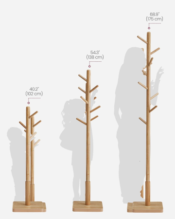 Articole pentru casă - Cuier tip copac din lemn masiv, cu 8 carlige si baza patrata, 30x30x176 cm, bej natural