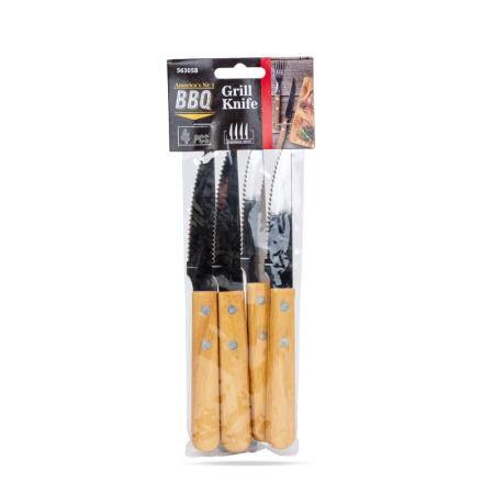 Accesorii pentru grătar - Cutite grătar - 4 buc - cu maner din lemn