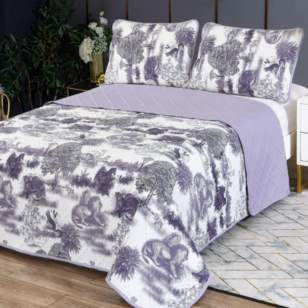 Textile pentru casă - Cuvertură pat imprimată + 2 fețe de pernă (cvi10)