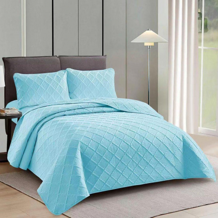 Textile pentru casă - Cuvertură pat uni + 2 fețe de pernă – bleu