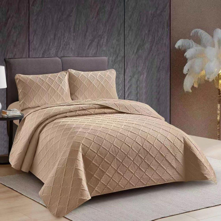 Textile pentru casă - Cuvertură pat uni + 2 fețe de pernă – capucino