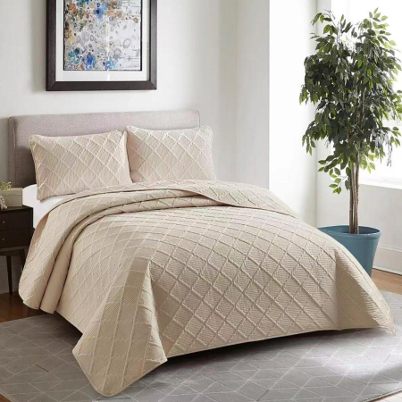 Cuvertură de pat - Cuvertură pat uni + 2 fețe de pernă – crem