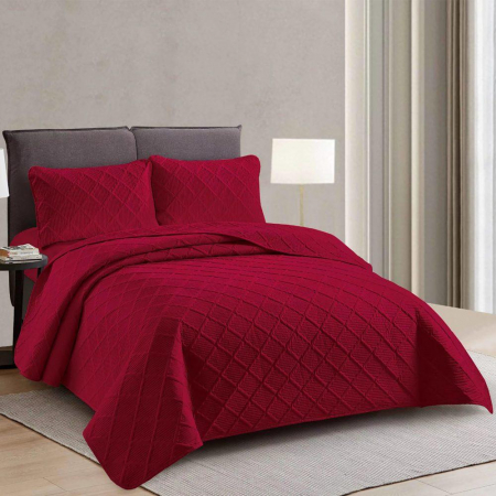 Textile pentru casă - Cuvertură pat uni o persoană + o față pernă (roșu)