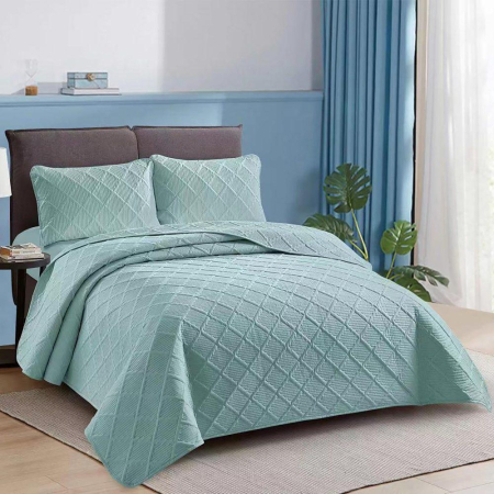 Cuvertură de pat - Cuvertură pat uni + 2 fețe de pernă – turcoaz