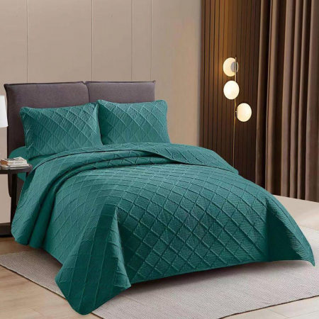 Textile pentru casă - Cuvertură pat uni o persoană + o față pernă (verde)