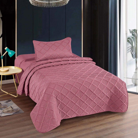 Textile pentru casă - Cuvertură pat uni o persoană + o față pernă (burgundi deschis)