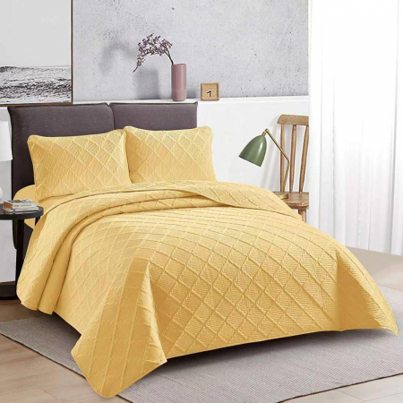 Textile pentru casă - Cuvertură pat uni o persoană + o față pernă (galben)