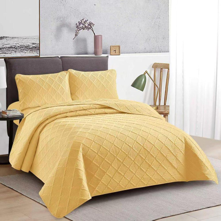 Cuvertură de pat - Cuvertură pat uni o persoană + o față pernă (galben)