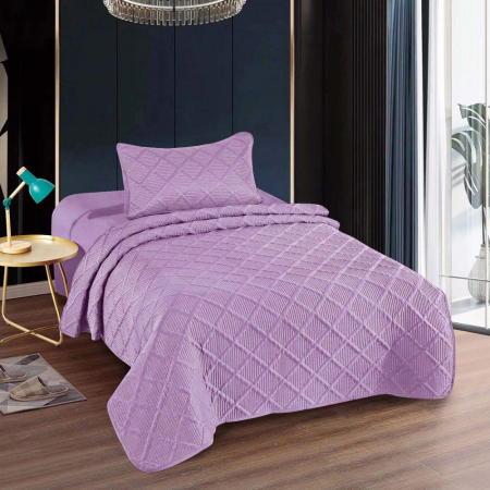 Textile pentru casă - Cuvertură pat uni o persoană + o față pernă (lila)