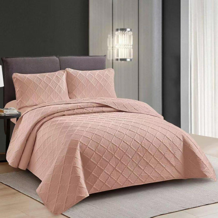 Cuvertură de pat - Cuvertură pat uni o persoană + o față pernă (pudra)