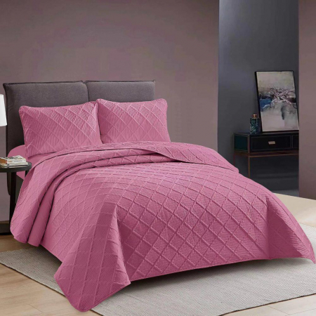 Textile pentru casă - Cuvertură pat uni o persoană + o față pernă (roz)