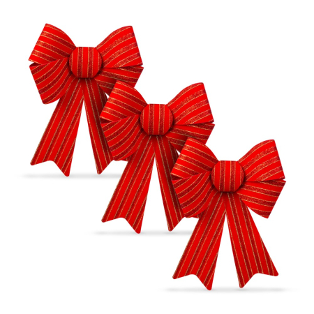 Produse de Crăciun - Decor Crăciun - fundiță - roșu - 10 x 13 cm - 3 buc/pachet