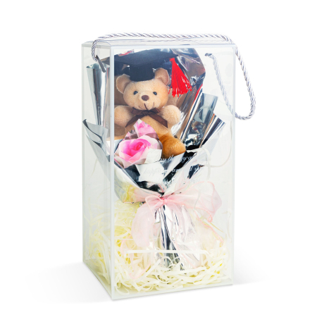 Decor cu floare artificială - trandafir cu ursuleț - 14 x 10,5 x 26 cm [1]