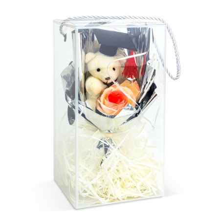 Decor cu floare artificială - trandafir cu ursuleț - 14 x 10,5 x 26 cm [7]