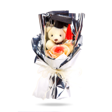 Decor cu floare artificială - trandafir cu ursuleț - 14 x 10,5 x 26 cm [6]