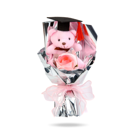 Decor cu floare artificială - trandafir cu ursuleț - 14 x 10,5 x 26 cm [2]